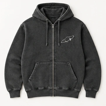 Loopline Zip Hoodie front view in Charcoal