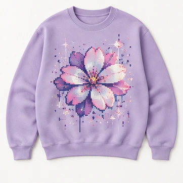 Pixel Bloom Crewneck in Lilac, front view
